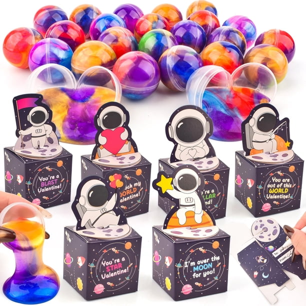 Set de regalo Bucaikein Galaxy Slime Balls con tarjetas de San Valentín x24