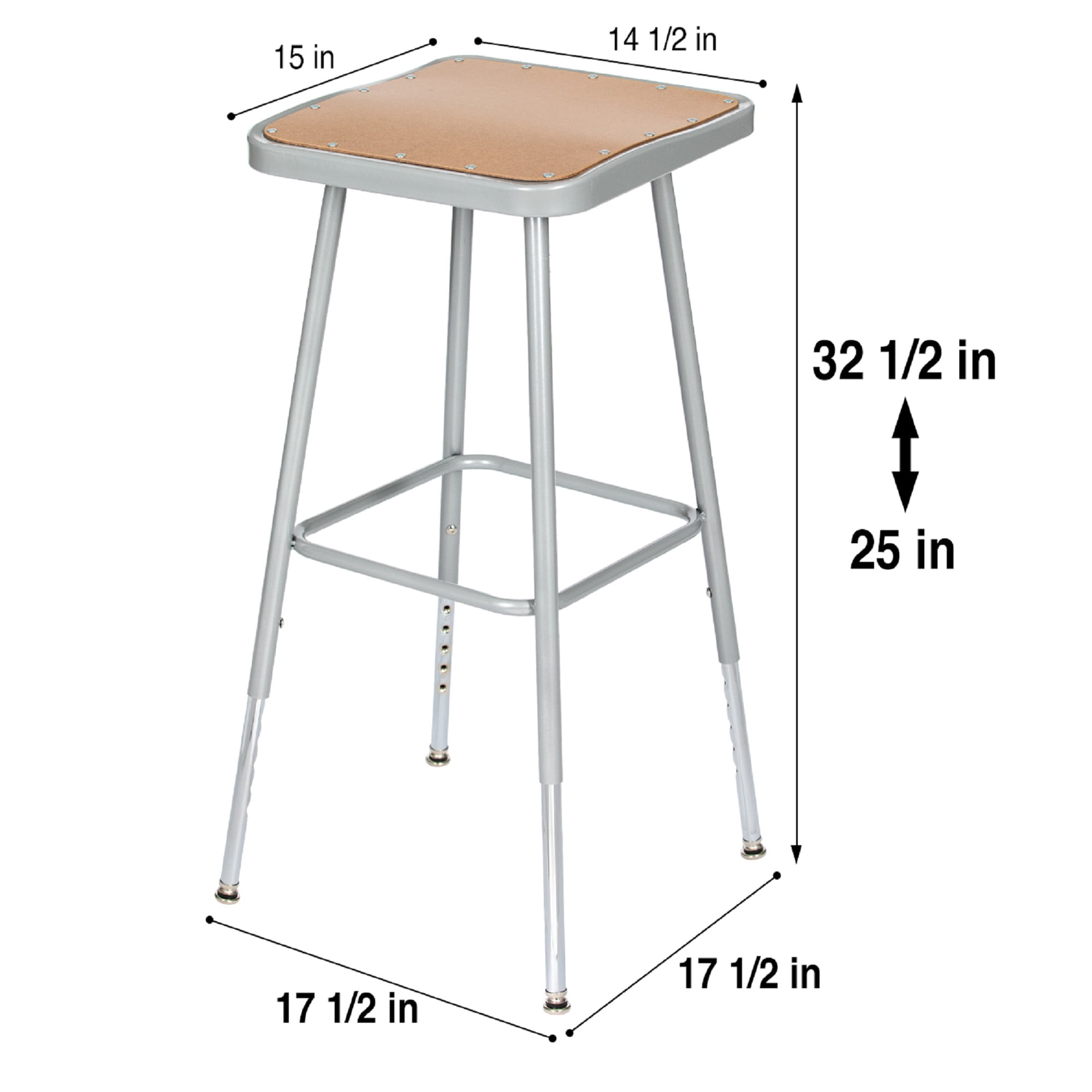 Hampden Furnishings Clint 25"-33" Masonite/Steel Square Science Stool, Grey, 2 Pack