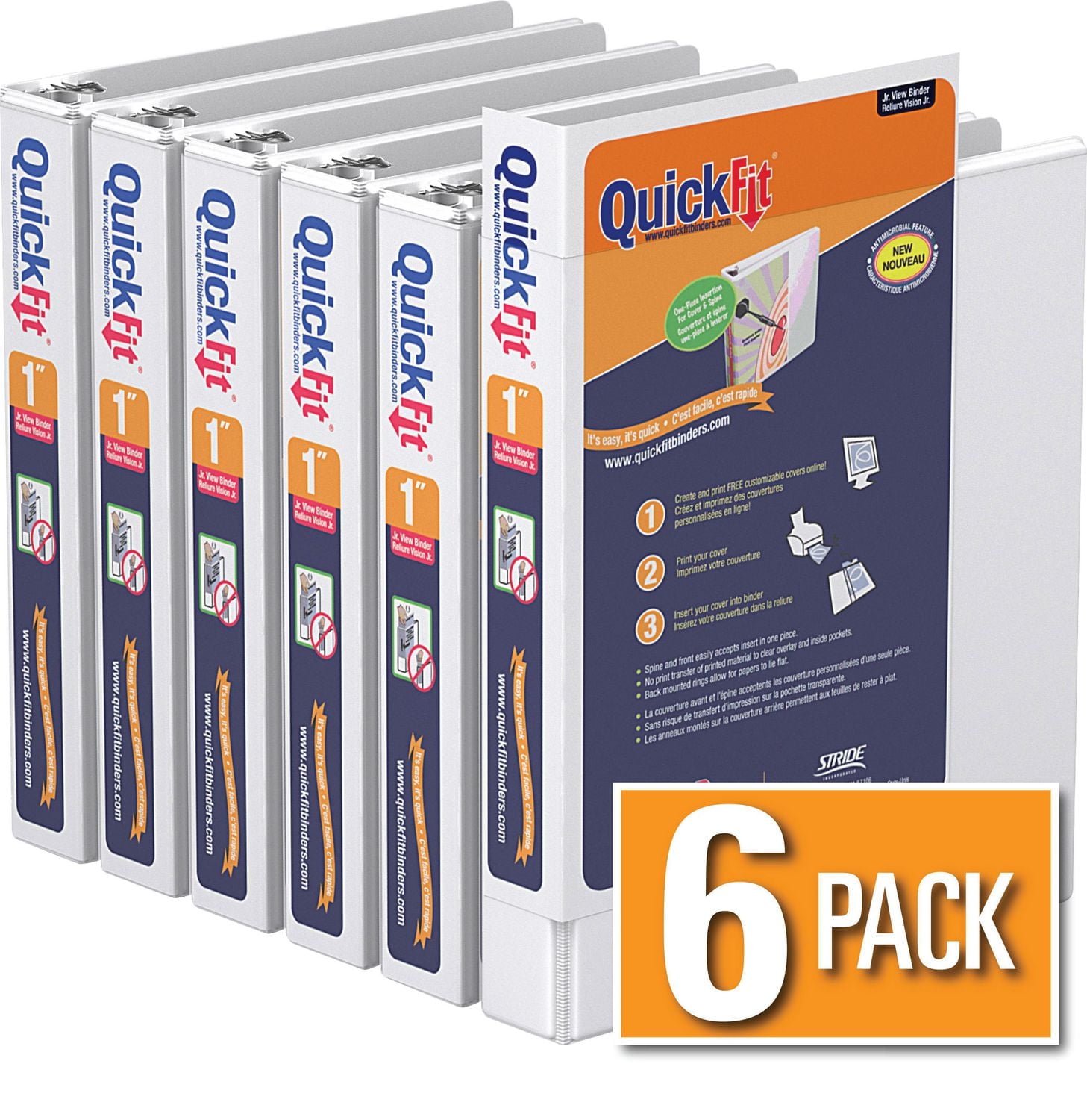 Reliure QuickFit View Junior robuste, format 8,5 po x 5,5 po, anneaux ronds, paquet de 6 ( blanc, 1 po)