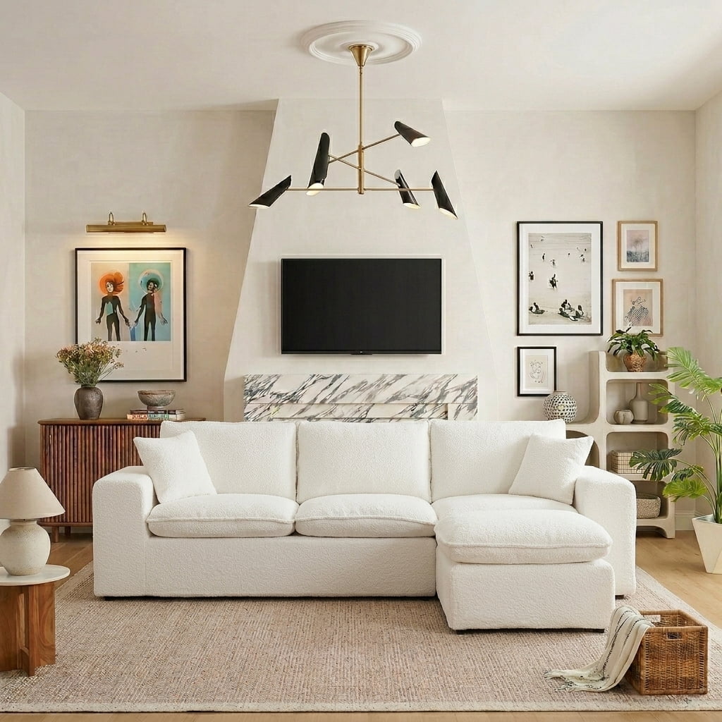 AISWORD 107" Modern Boucle Modular Sectional Cloud Sofa with Moveable Ottoman and Pillows