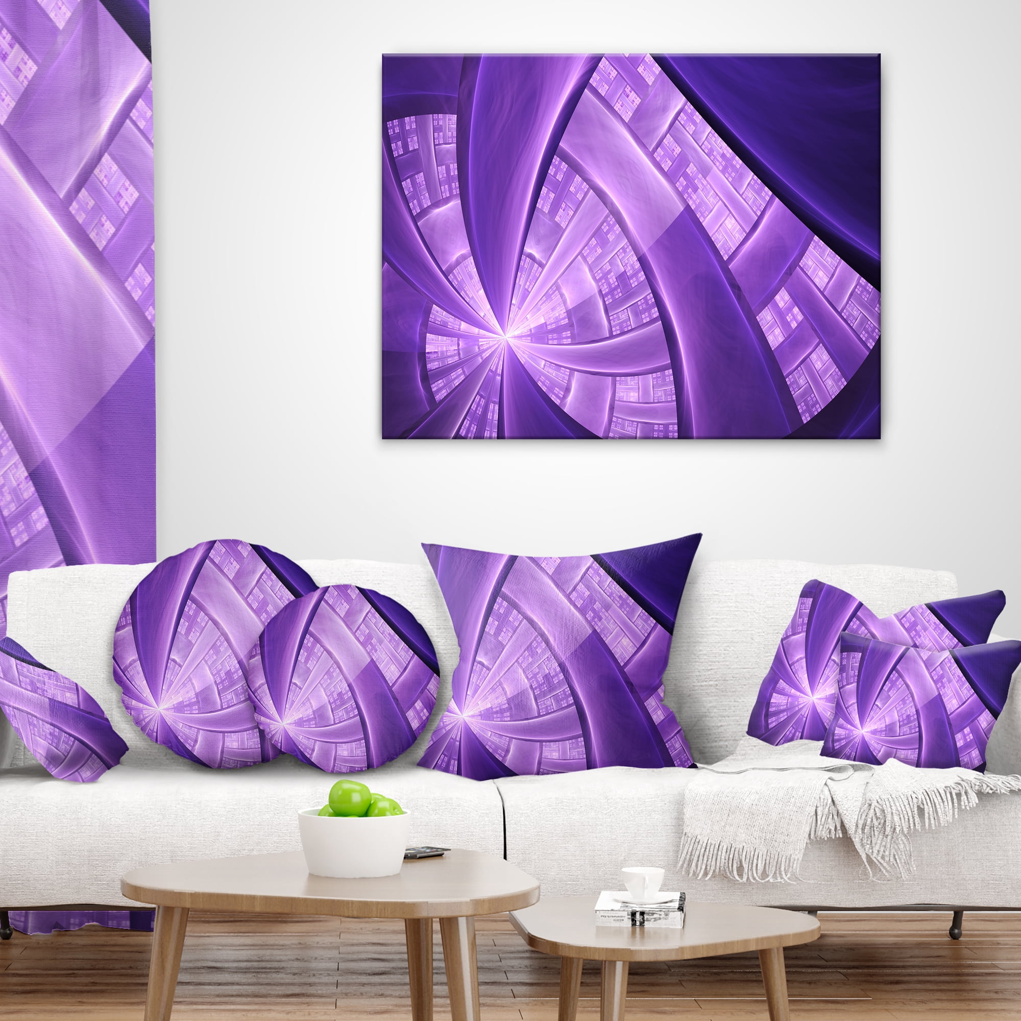 Designart Purple Fractal Exotic Plant Stems - Abstract Throw Pillow - 18x18