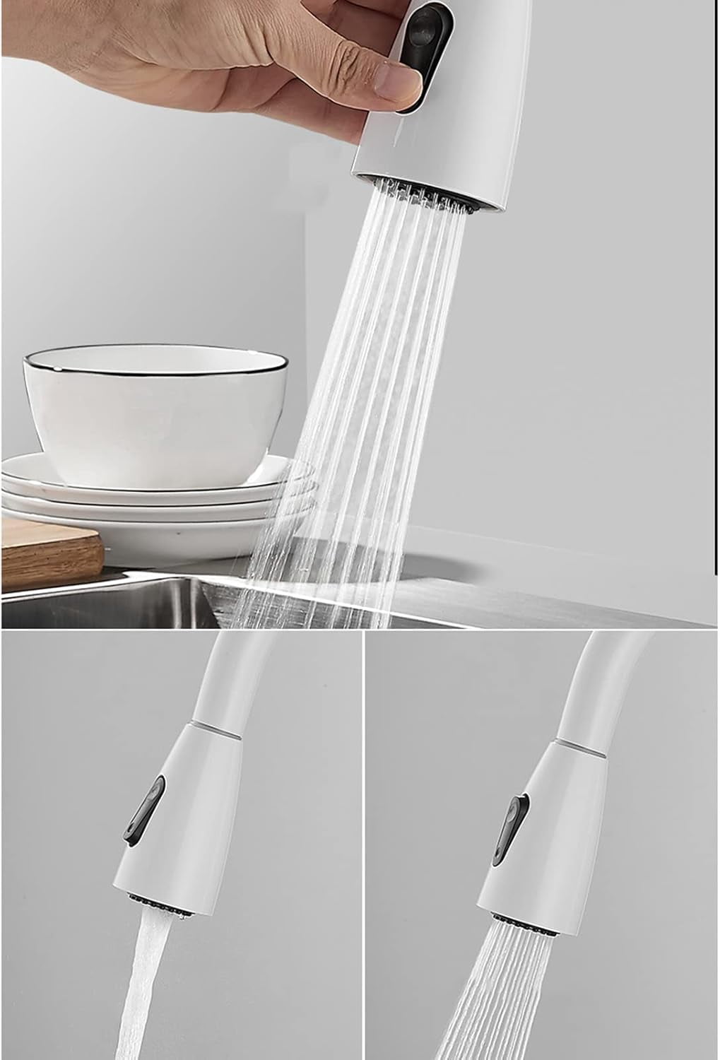 Kitchen Faucet with Pull Out Spray Kitchen Sink faucets Telescopic 360° Rotatable Brass Multifunction Kitchen Mixer Faucet-White