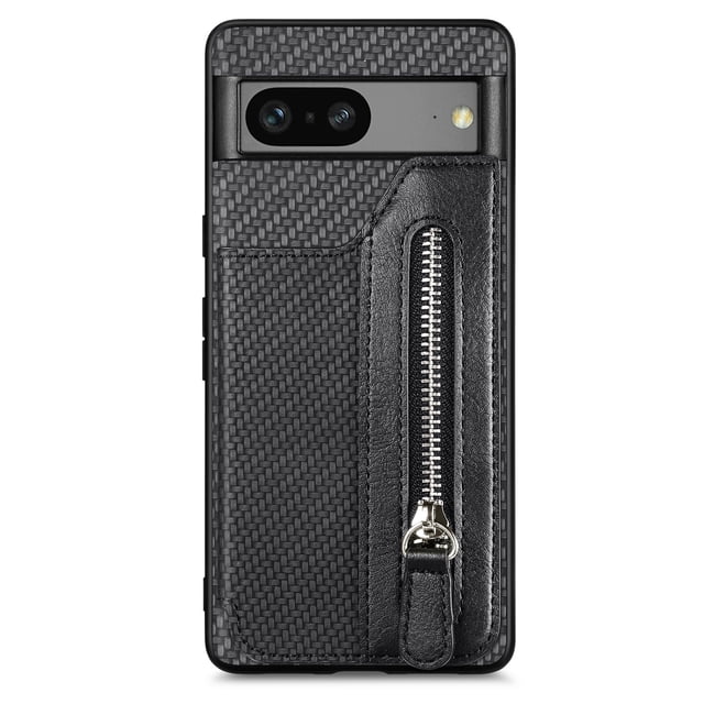 Zipper Wallet Case for Google Pixel 6a,Flip Folio Card Slots Zipper Storage Kickstand Function Magnetic Closure Full Body Shockproof Protective Case,khaki