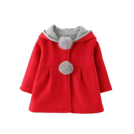 

Popvcly 1-7 Years Little Girls Winter Autumn Cotton Warm Jacket Coat Toddler Solid Rabbit Hooded Outwear
