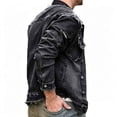 thumbnail image 3 of Men's Ripped Distressed Slim Fit Denim Jacket Fashion Vintage Biker Jean Jackets Cotton Lightweight Trucker Coat, 3 of 6