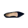 thumbnail image 4 of BLISSFUL STEP Women Pointed Toe Leaves Print Slip on Kitten Heel Pumps Navy Blue 9.5, 4 of 7