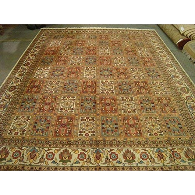 Bakhtiari Pestal Flower All Over Rectangle Area Rug Wool Silk Hand Knotted Carpet (12.1 x 9.2)'