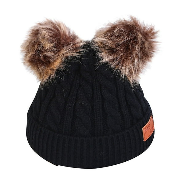 Yigetop Beanie for Women Unisex Winter Thicken Warm Hat for Men and Women Ear Warm Hat with Hairball Pom Pom Beanie for Women Black One Size