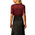thumbnail image 3 of MODA NOVA Lace Shrug Bolero for Juniors Satin Panel Open Front Crop Cardigans Burgundy XS, 3 of 6