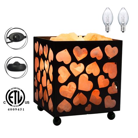 Natural Metal - Himalayan Glow Natural Salt Lamp, Heart Design Metal Basket Night Light