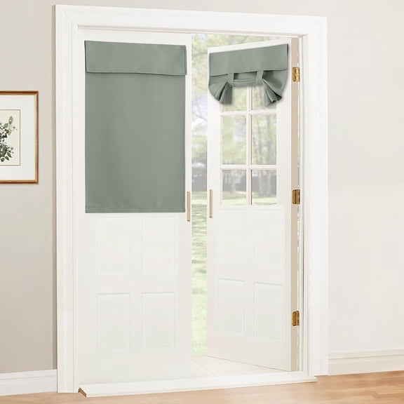 KFHARS-2 Panels Room Darkening Door Curtains, Thermal Insulated Blackout Blinds Privacy Assured Small Window Shade for French Door, 26 inch X 40, Sage Gren