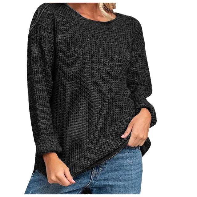 cfhntfmh Chandails pour Femmes 2024 Automne Manches Longues Col Rond Haut en Tricot Décontracté Ample Surdimensionné Chandail à Enfiler
