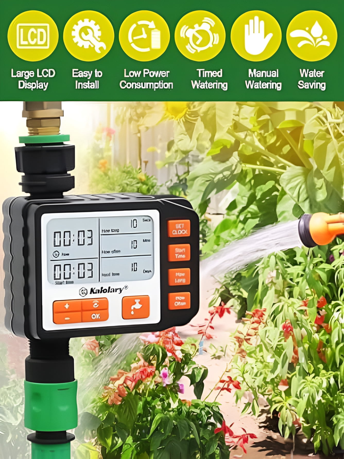 Kalolary Drip Irrigation Kit, 164 Ft Adjustable Garden Watering System with Timer, 133 PCS Blank Distribution Watering Drip Tubing Kits for Patio Lawn Garden Greenhouse Flower Bed