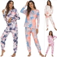 thumbnail image 5 of Pijama de mujer para el hogar, otoño e invierno, pantalones de manga larga con efecto tie-dye, 5 of 5