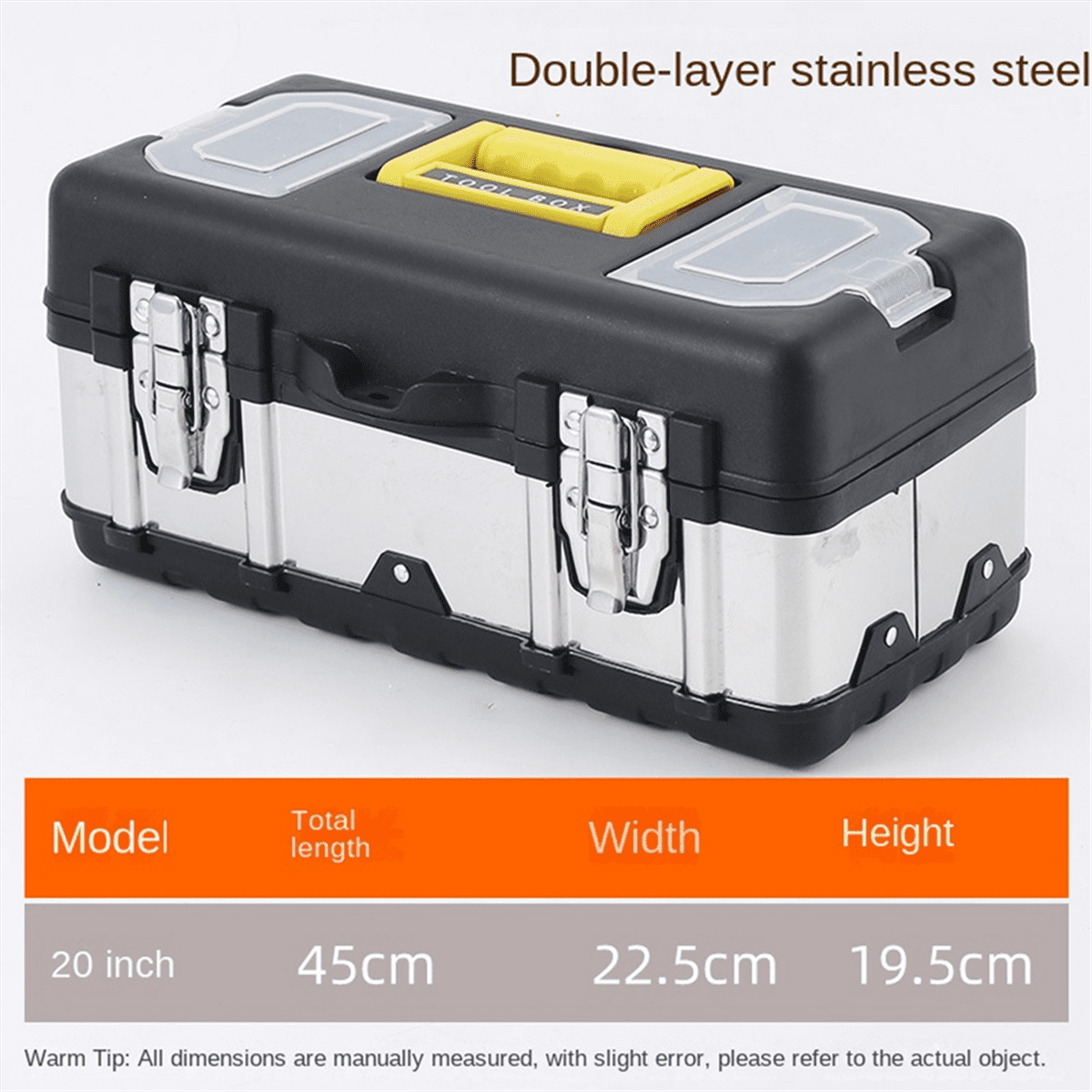 TOP! Large Capacity Tool Box Portable Hardware Storage Home Car Repair 20 Inch Stainless Steel