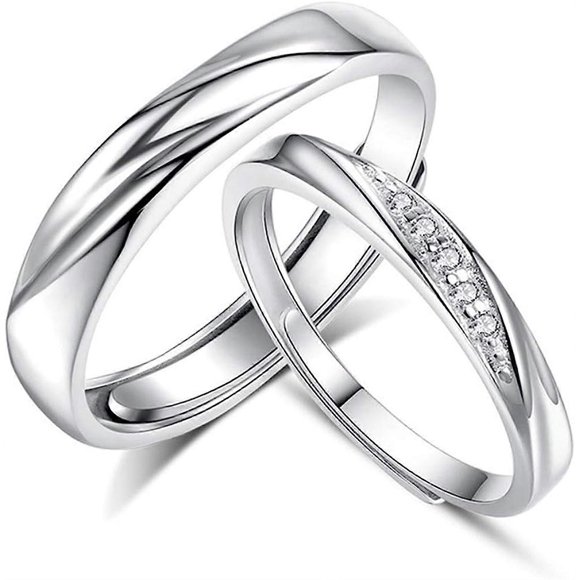 Wedding Rings Couple Rings, 925 Sterling Silver Open Adjustable Partner Rings