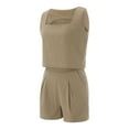 thumbnail image 6 of Elippeo Womenacute;s Summer 2PCS Outfit Sets Solid Color Sleeveless Sling Vest + Casual Shorts with Pockets, 6 of 9