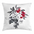 thumbnail image 1 of Rowan Throw Pillow Cushion Cover, Rural Nature Inspired Artistic Foliage Composition Wild Berry Plant with Leaves, Decorative Square Accent Pillow Case, 18 X 18 Inches, Grey Ruby Black, by Ambesonne, 1 of 2