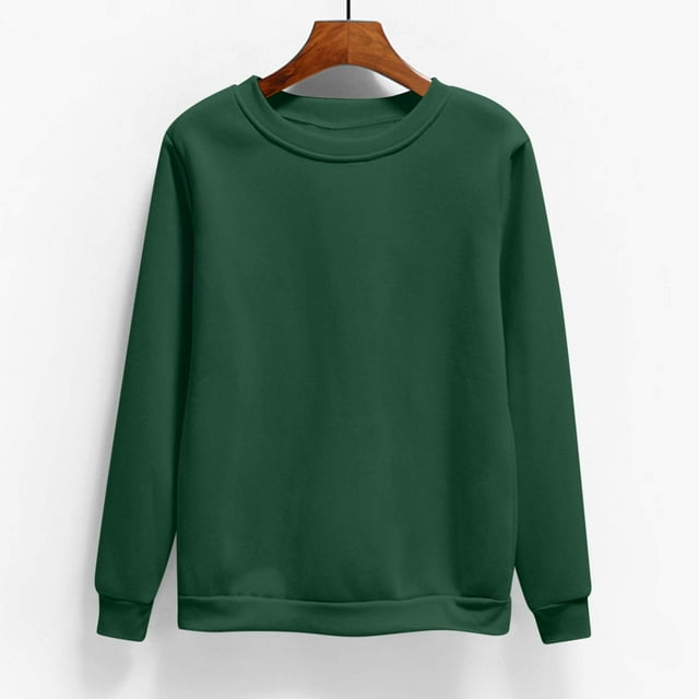 CFLVAEK Chandails Molletonnés d'Automne Grande Taille pour Femmes, Chandails Molletonnés Décontractés à Col Rond, Couleur Unie, Hauts à Enfiler pour Sortir, Coupe Ample, Manches Longues, 2024 Vert TTTTG