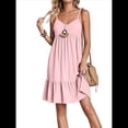 thumbnail image 1 of Vestido de Verano para Mujer 2025, Sin Mangas, con Tirantes Finos y Cuello en V, Informal, Estilo Swing. Rosa S, 1 of 7