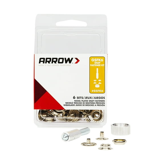Arrow Fastener 3/8" & 1/2", Screw Snap Fastener Kit, Brass Construction, 6-Pack