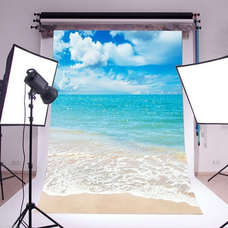 Beach Background (5X7FT/1.5×2.1m Blue Sky Summer Sea Beach Photography Background Backdrop Camera & Photo Studio Props)