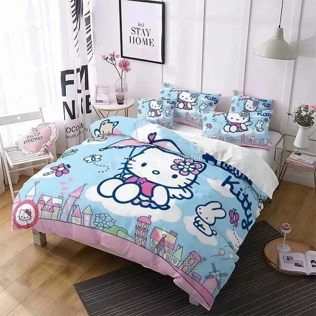 Hot Hello Kitty Comforter Cover Set Bedding Set Digital Printed Bedding Suit EU/US Size Spring Comfortable Household Supplies