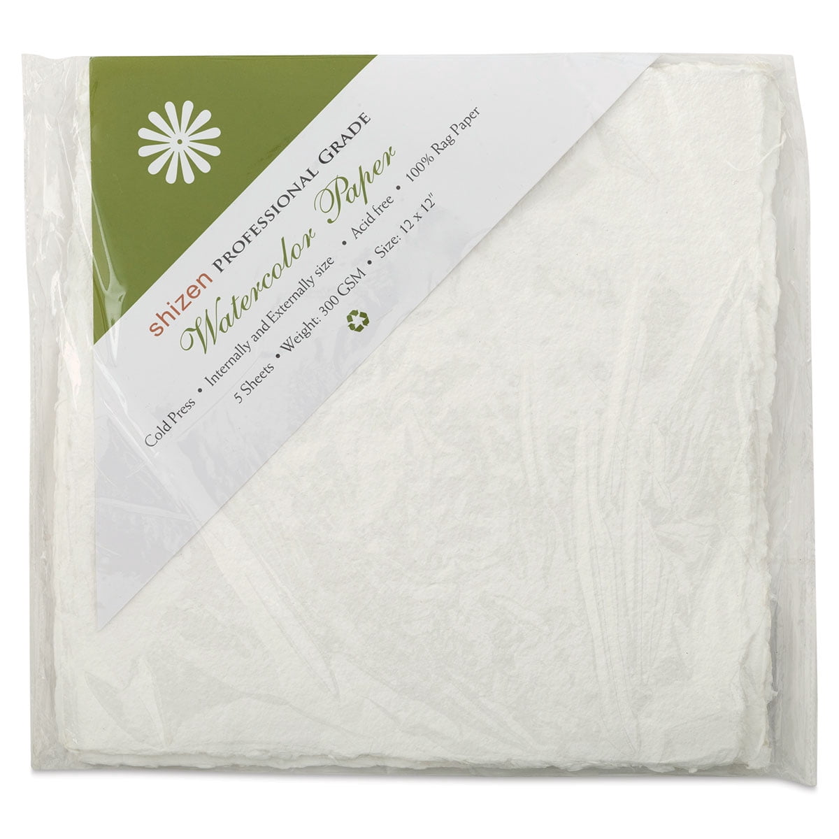 Shizen Professional Watercolor Paper - 12" x 12", Cold Press/Rough, Pkg of 5 Sheets