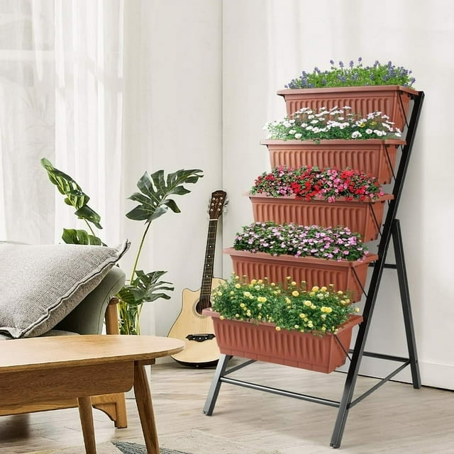 SEJOV 4 ft Vertical Garden 5-Tier Raised Garden Bed Planter Box for Patio Balcony Flower Herb Freestanding Garden Planter 22.5 in× 25.5 in× 45 in