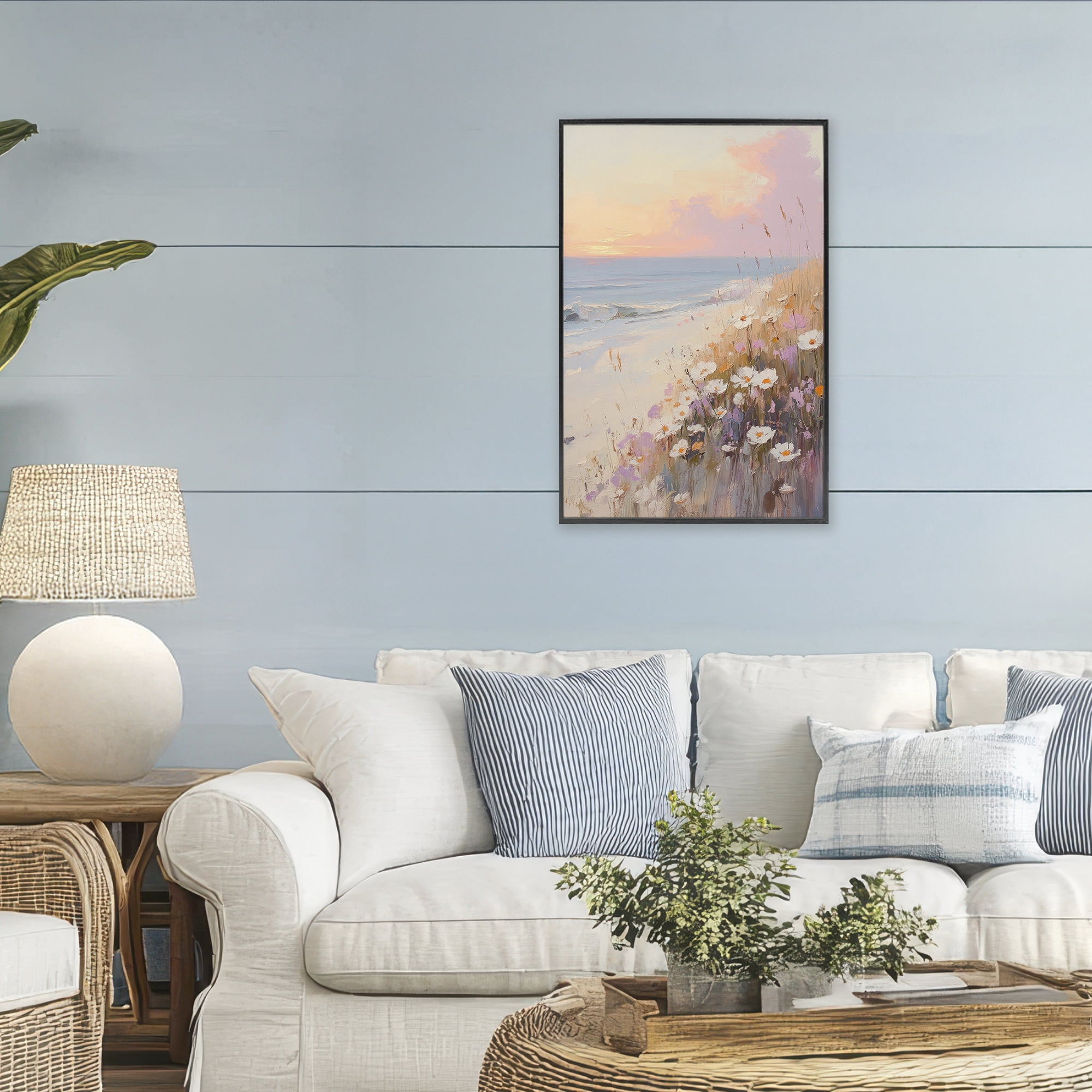 Stupell Industries Pastel Sunset Wildflowers By Sea Black Framed Giclee Art, design by Sisi and Seb