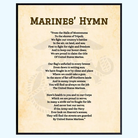 Marines’ Hymn Wall Art – Marine Corps Patriotic Decor, USMC Military Song Poster, Veteran Gift for Office or Home