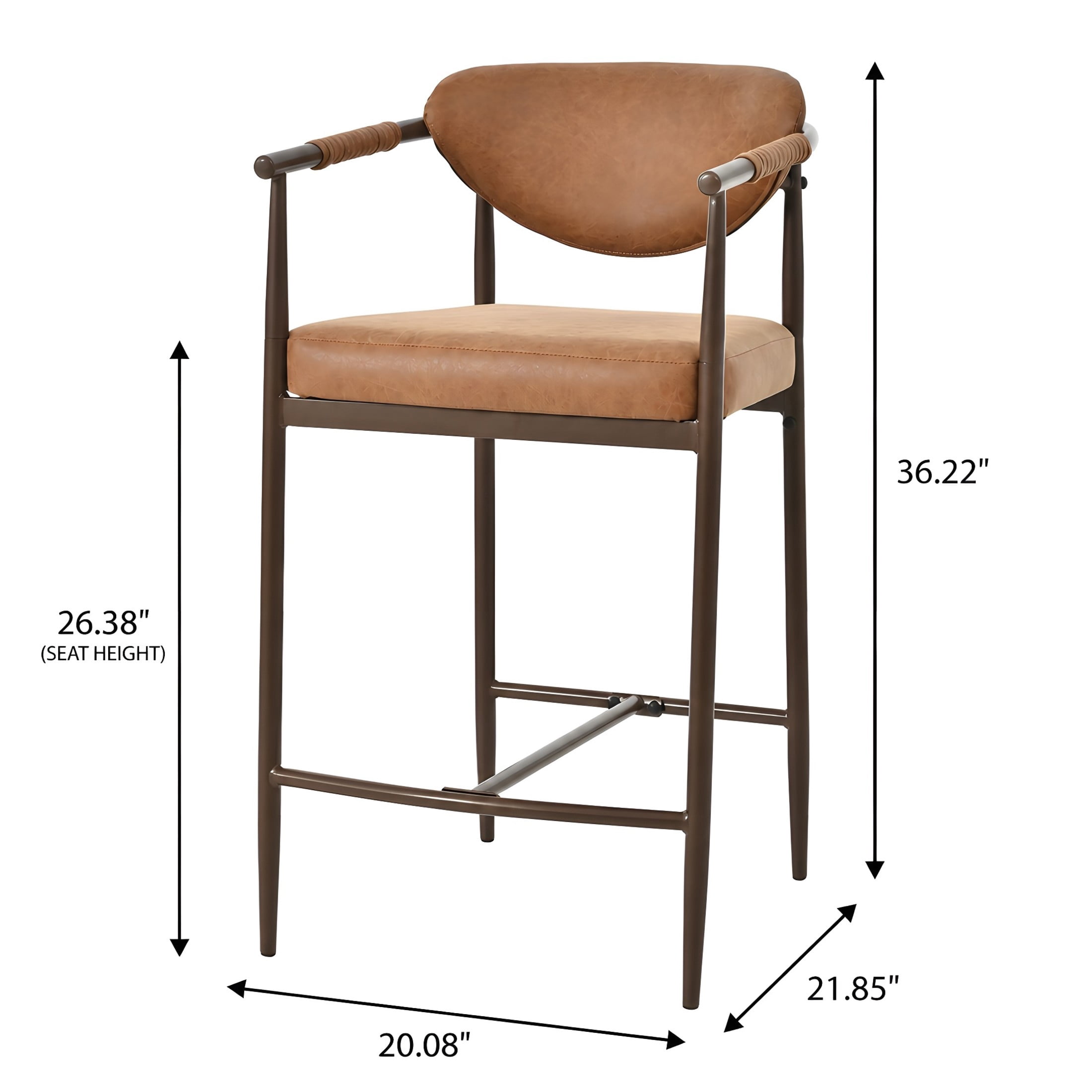Christopher Knight Home Vintage PU Leather Counter Stools with Iron Frame, Reddish Brown, Set of 2