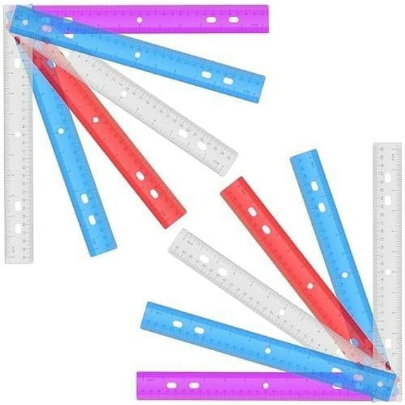 E-Clips USA 12-Inch Plastic Ruler, Durable Flexible Rulers in Assorted Colors, 12-Pack