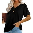 thumbnail image 5 of Summer Saving Wycnly Womens Tops Dressy Casual Short Sleeve V-Neck Solid Summer Shirts Casual Plain Lightweight Workout Tshirt Blouse Black L Clearance Clothes, 5 of 7