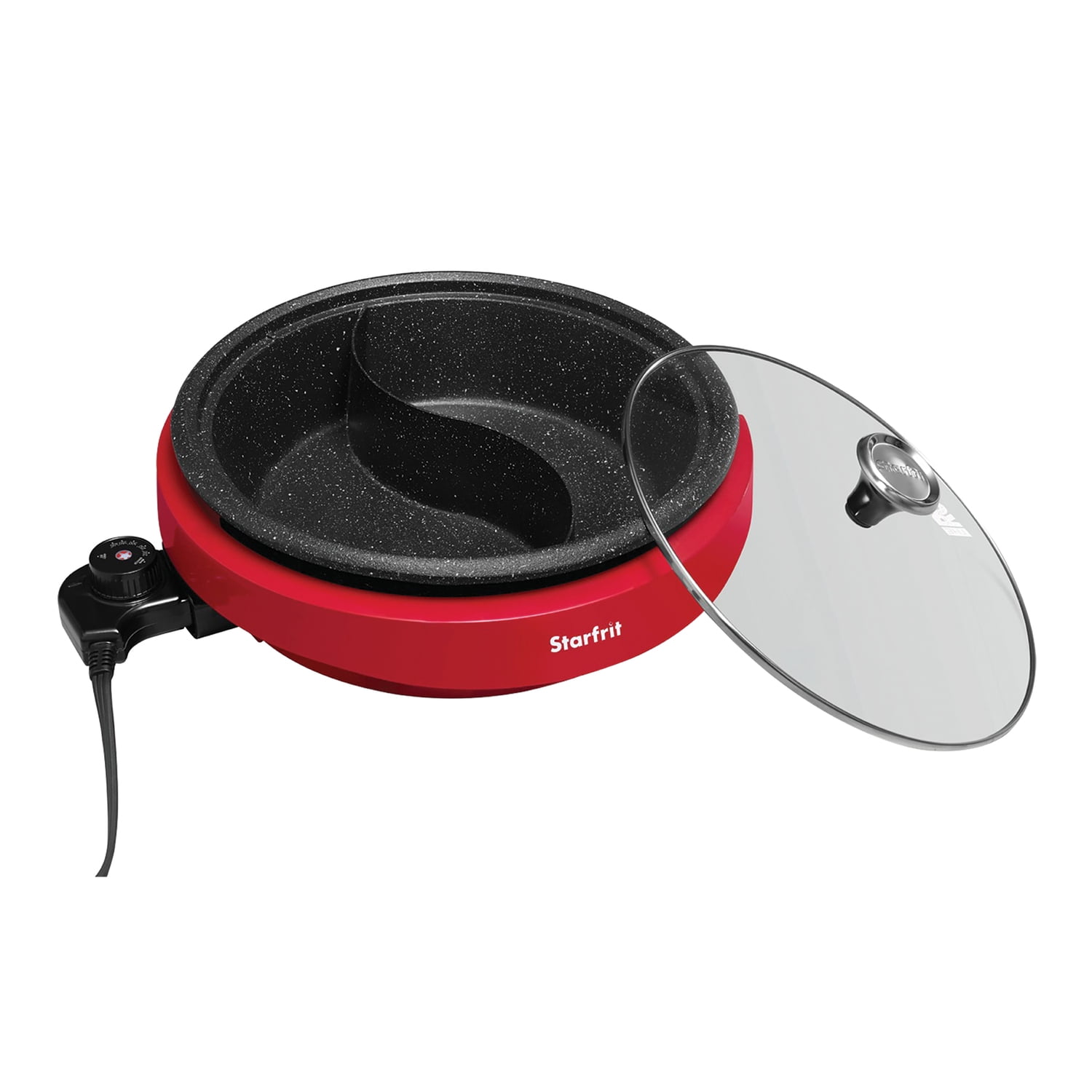 THE ROCK by Starfrit 3.2-Qt. Dual-Sided Electric Hot Pot with Glass Lid, Red, 024425-002-0000