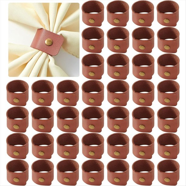 40 Servilleteros de Sintético, Estilo Rústico Vintage Marrón, para Decoración de Mesas de Banquetes, Bodas, Fiestas y Cumpleaños.