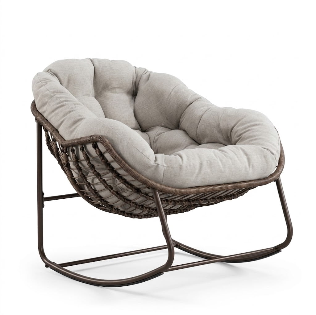 Outdoor Rocking Chair, Wicker Egg Rocking Chair Rattan Papasan Rocker with Thick Cushion