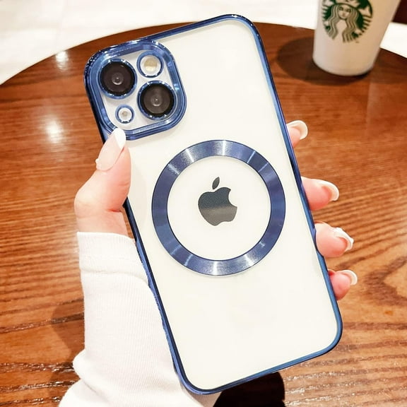Clear Case for iPhone 14 Plus Built-in Camera Lens Protector Magnetic Case Compatible with MagSafe Elegant Protection Case Cover for iPhone 14 Plus 6.7 Inches - Blue