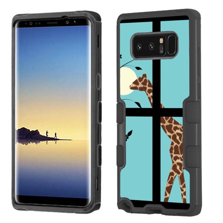 Giraffe Folded Note - ShockProof case for Samsung Galaxy Note 8, OneToughShield ® Hybrid 3-Layer Protector Case (Black/Black) - Moon Giraffe