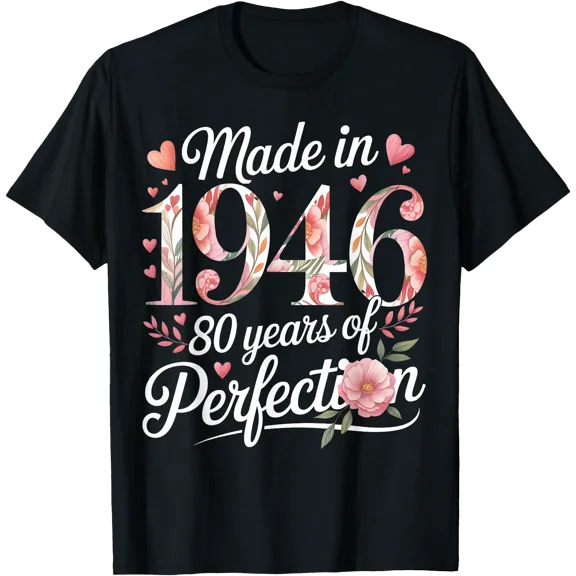 Floral 1946 80 Years Old Women Grandma Flowers 80th Birthday T-Shirt