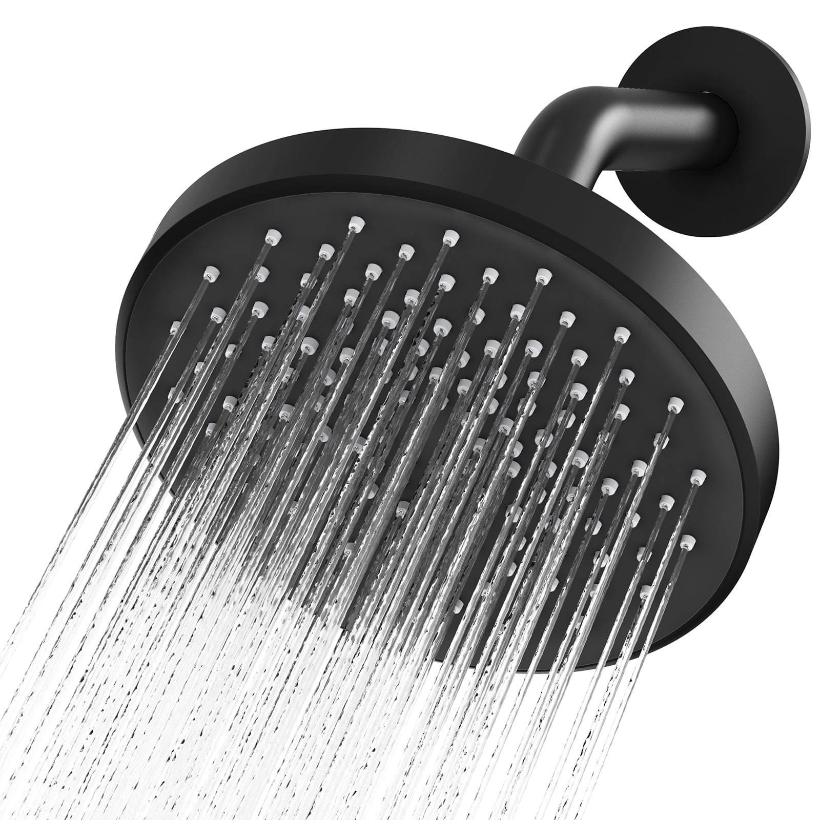 Soonbuy 6" Round Rainfall Shower Head, 360° Adjustable, Matte Black