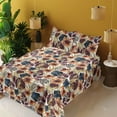 thumbnail image 2 of Ambesonne Floral Fitted & Flat Sheet with Shams 4 Pcs Set, Wild Flowers Hexagon Forms, King, Plum Orange and Dark Blue, 2 of 5