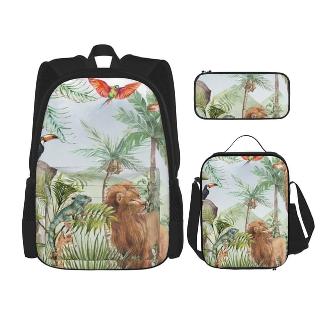Balery Watercolor African Animals Wildlife Mochila Escolar 3 en 1 para Niños - Mochila Resistente con Lonchera Térmica y Estuche - Mochila Escolar para Niños y Niñas