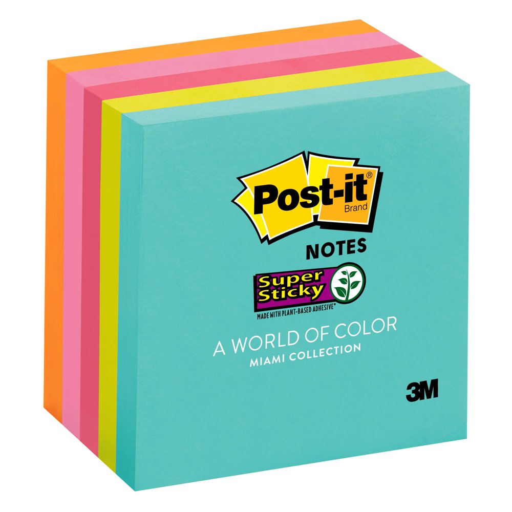 Postit Super Sticky Notes, 3" x 3", Miami Collection, 5 Pads