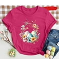 thumbnail image 2 of VBTAPA Women's Cute Easter Shirts Funny Bunny Eggs Print Short Sleeve T-Shirt Casual Loose Blouse Tops on Sale Hot Pink M, 2 of 4