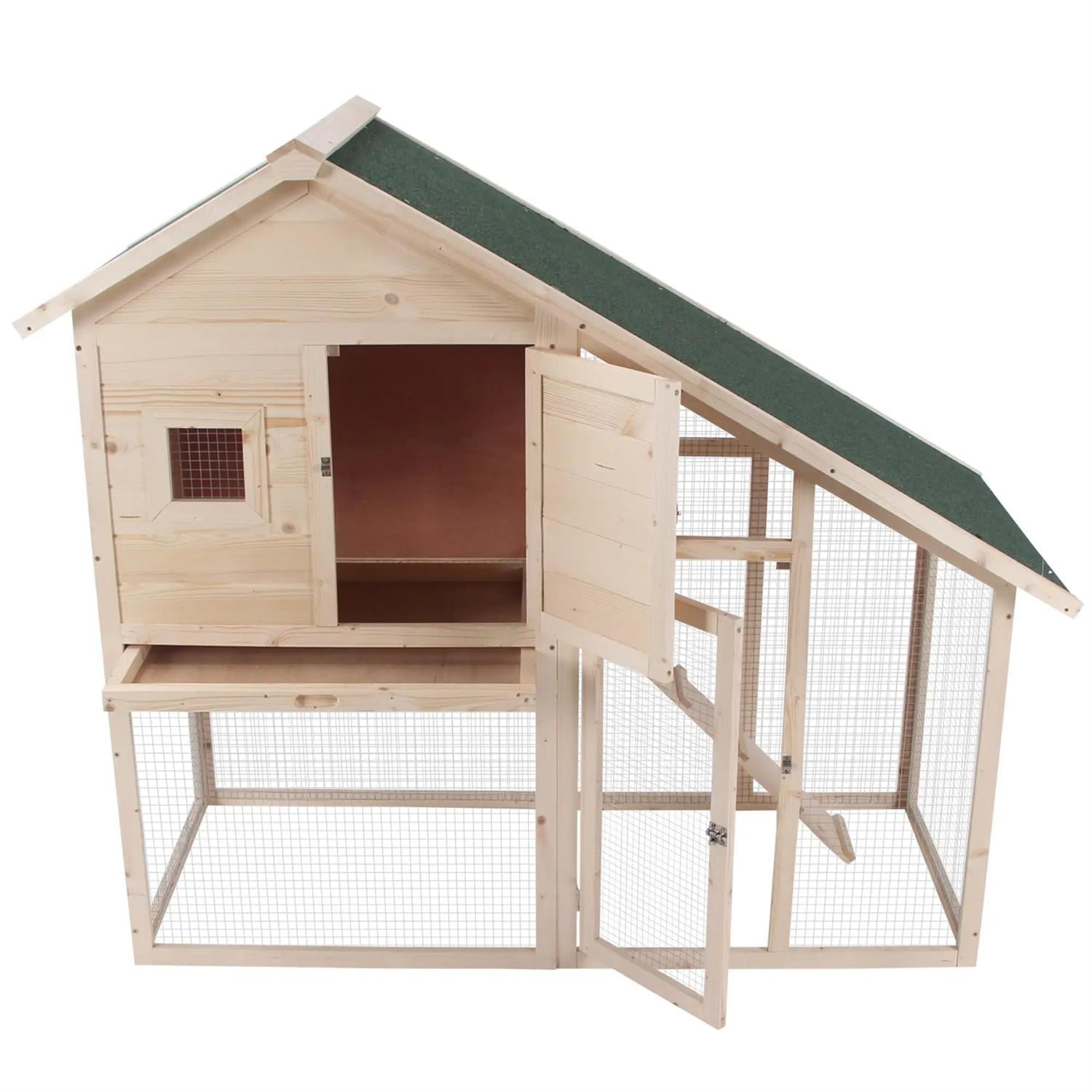 Kadyn 55" Outdoor Rabbit Hutch with Slide-out Tray, Wooden Small Animal Habitat Chicken Coop Bunny Cage for Bunnies, Guinea Pigs, Beige