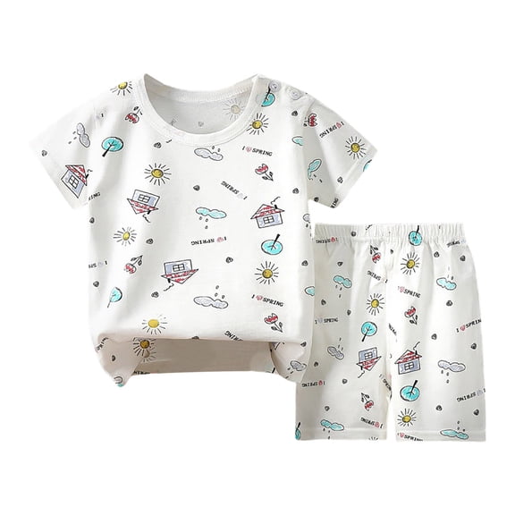 Boy Athletic Outfit Sets Toddler Boy's Short Sleeves T-Shirt and Elastic Waistband Elastic Shorts Outfit Set 2Pcs Cotton Outfits Summer Dailywear Set 6-12 Months