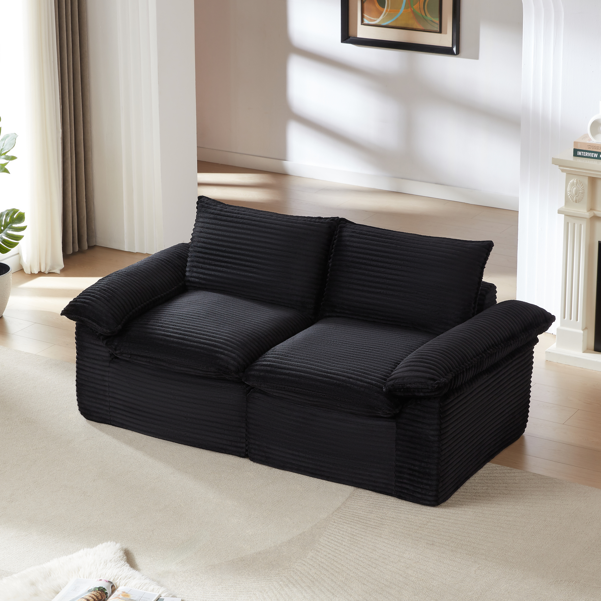 Leumius 80" Cloud Sofa,Modular Boneless Couches for Living Room, 3 Seater Modern Lounge Couch, No Assembly Required,Black