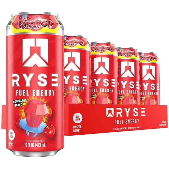 RYSE Fuel Energy Drink - Ring Pop Cherry - Sugar Free - 16 fl oz (12-Pack)