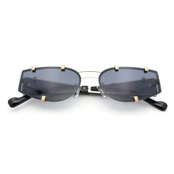 Womens Side Visor Retro Hipster Rimless Taper Rectangle Metal Rim Sunglasses Gold - Black